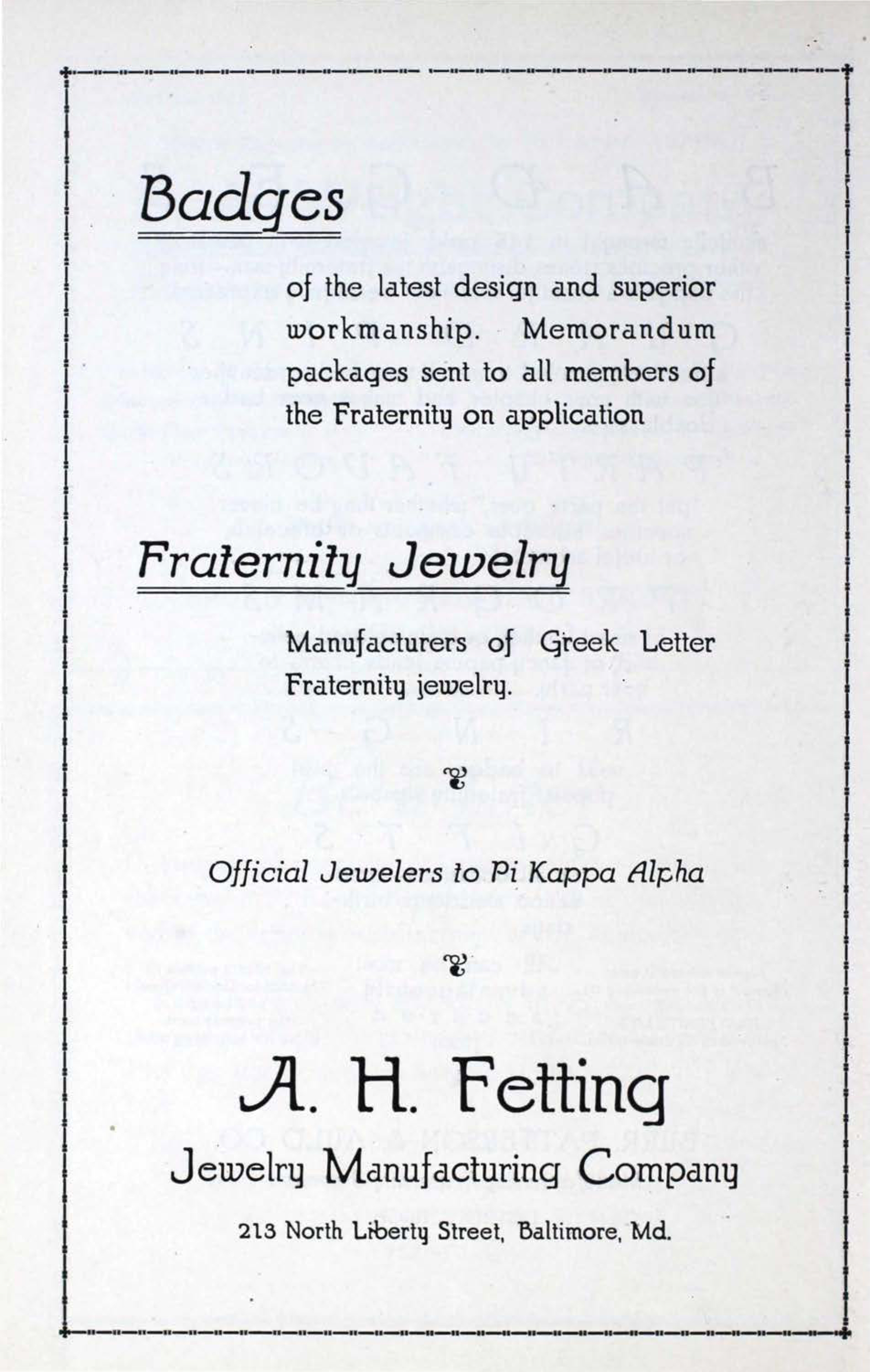 A. H. Fetting Advertisement, April 1929